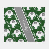 緑ガーリー灰色の私はサッカー文字パターンが大好き フリースブランケット (正面(横))