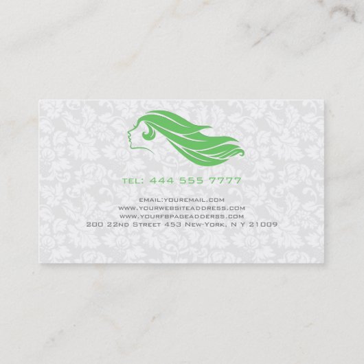 緑ガーリー白ダマスク美しい/美容学 名刺 (裏面)