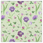 緑ガーリー紫チューリップ花柄 ファブリック