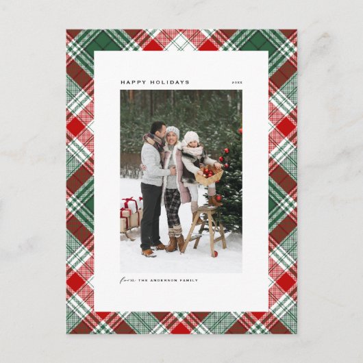 緑クラシックと赤の格子模様の写真 シーズンポストカード (正面)