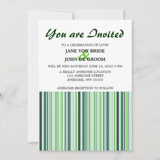 緑クールのストライプ 招待状 (正面)