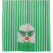 緑クール眼鏡付き白髪の女カスタム性 シャワーカーテン (正面)