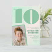 緑グラデーション10th誕生日招待状Boy Photo 招待状 (スタンド正面)