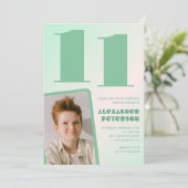 緑グラデーション11th誕生日招待状Boy Photo 招待状 (スタンド正面)