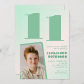 緑グラデーション11th誕生日招待状Boy Photo 招待状 (正面/裏面)