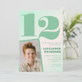 緑グラデーション12th誕生日招待状Boy Photo 招待状 (スタンド正面)