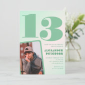 緑グラデーション13th誕生日招待状Boy Photo 招待状 (スタンド正面)