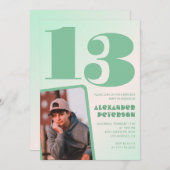 緑グラデーション13th誕生日招待状Boy Photo 招待状 (正面/裏面)