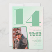 緑グラデーション14th誕生日招待状Boy Photo 招待状 (正面)