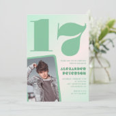 緑グラデーション17th誕生日招待状Boy Photo 招待状 (スタンド正面)