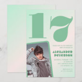 緑グラデーション17th誕生日招待状Boy Photo 招待状 (正面/裏面)