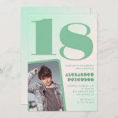 緑グラデーション18th誕生日招待状Boy Photo 招待状 (正面/裏面)