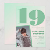 緑グラデーション19th誕生日招待状Boy Photo 招待状 (正面/裏面)
