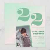緑グラデーション22歳の誕生日招待状Boy Photo 招待状 (正面/裏面)