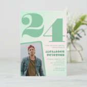 緑グラデーション24th誕生日招待状Boy Photo 招待状 (スタンド正面)