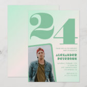 緑グラデーション24th誕生日招待状Boy Photo 招待状 (正面/裏面)
