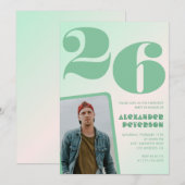 緑グラデーション26th誕生日招待状Boy Photo 招待状 (正面/裏面)