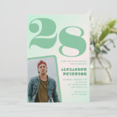 緑グラデーション28th誕生日招待状Boy Photo 招待状 (スタンド正面)