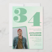 緑グラデーション34th誕生日招待状Boy Photo 招待状 (正面)