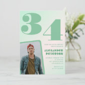 緑グラデーション34th誕生日招待状Boy Photo 招待状 (スタンド正面)