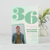 緑グラデーション36th誕生日招待状Boy Photo 招待状 (スタンド正面)