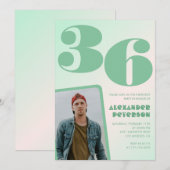 緑グラデーション36th誕生日招待状Boy Photo 招待状 (正面/裏面)