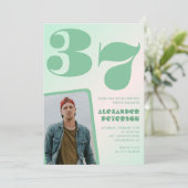 緑グラデーション37th誕生日招待状Boy Photo 招待状 (スタンド正面)