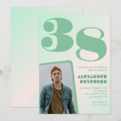 緑グラデーション38th誕生日招待状Boy Photo 招待状 (正面/裏面)