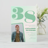 緑グラデーション38th誕生日招待状Boy Photo 招待状 (スタンド正面)