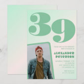 緑グラデーション39th誕生日招待状Boy Photo 招待状 (正面/裏面)