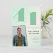 緑グラデーション41歳の誕生日招待状Boy Photo 招待状 (スタンド正面)