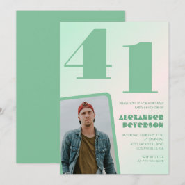 緑グラデーション41歳の誕生日招待状Boy Photo 招待状