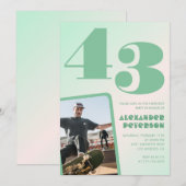 緑グラデーション43歳の誕生日招待状Boy Photo 招待状 (正面/裏面)