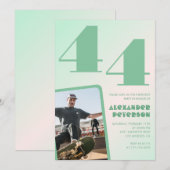 緑グラデーション44th誕生日招待状Boy Photo 招待状 (正面/裏面)
