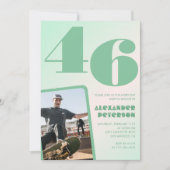 緑グラデーション46th誕生日招待状Boy Photo 招待状 (正面)