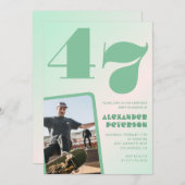 緑グラデーション47th誕生日招待状Boy Photo 招待状 (正面/裏面)