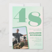 緑グラデーション48th誕生日招待状Boy Photo 招待状 (正面)