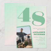 緑グラデーション48th誕生日招待状Boy Photo 招待状 (正面/裏面)