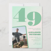 緑グラデーション49th誕生日招待状Boy Photo 招待状 (正面)