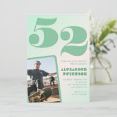 緑グラデーション52nd誕生日招待状Boy Photo 招待状 (スタンド正面)
