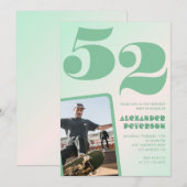 緑グラデーション52nd誕生日招待状Boy Photo 招待状 (正面/裏面)