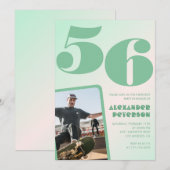 緑グラデーション56th誕生日招待状Boy Photo 招待状 (正面/裏面)