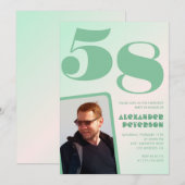 緑グラデーション58th誕生日招待状Boy Photo 招待状 (正面/裏面)