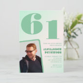 緑グラデーション61歳の誕生日招待状Boy Photo 招待状 (スタンド正面)