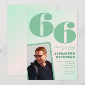 緑グラデーション66th誕生日招待状Boy Photo 招待状 (正面/裏面)