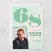 緑グラデーション68th誕生日招待状Boy Photo 招待状 (正面)