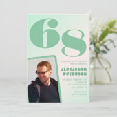 緑グラデーション68th誕生日招待状Boy Photo 招待状 (スタンド正面)