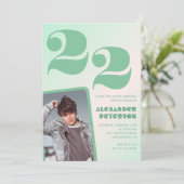 緑グラデーション 22歳の誕生日招待状 男の子 写真付き 招待状 (スタンド正面)