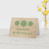 緑グランジなD20サイコロのゲーマーのバースデー・カード カード (黄色い花)