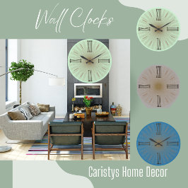 緑コンテンポラリーミントローマ数字 ラージ壁時計